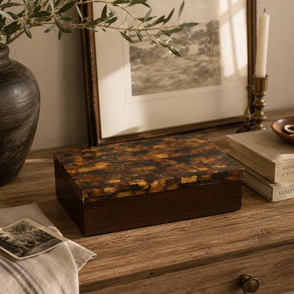 Vintage Mosaic Keepsake Box Wooden‎ Jewelry Box Decorative Storage Trinket Box